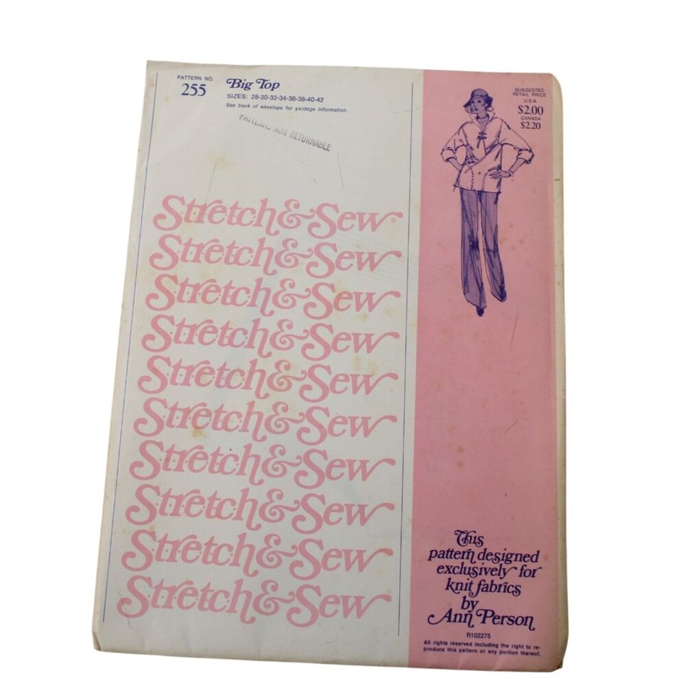 UNCUT Stretch & Sew Pattern 255 Ladies Oversized Top Pullover Vintage 1975 93742